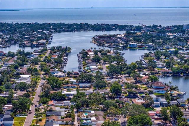 aerial view featuring a residential view and a water view