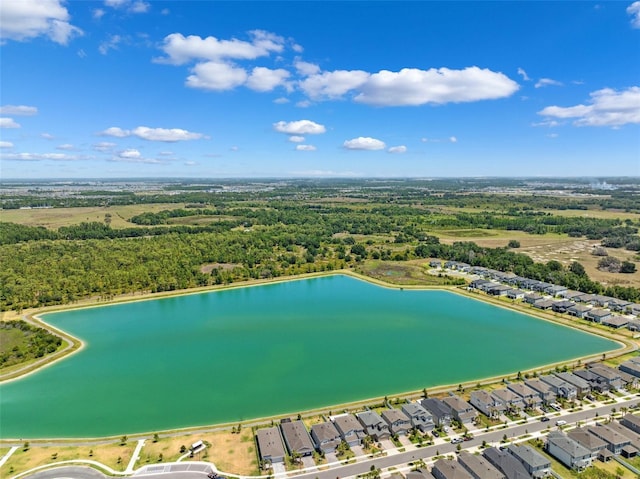 aerial view with a water view and a residential view