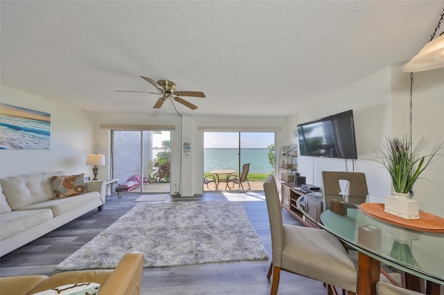 1301 Gulf Blvd Unit 107, Clearwater Beach, FL 33767 - living room with plenty of natural light, ceiling fan, a textured ceiling, and wood finished floors