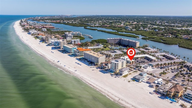 19417 Gulf Blvd Unit E217, Indian Rocks Beach, FL 33785 - birds eye view of property featuring a view of the beach and a water view