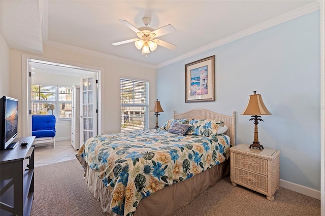 19417 Gulf Blvd Unit E217, Indian Rocks Beach, FL 33785 - bedroom featuring light colored carpet, baseboards, and ornamental molding