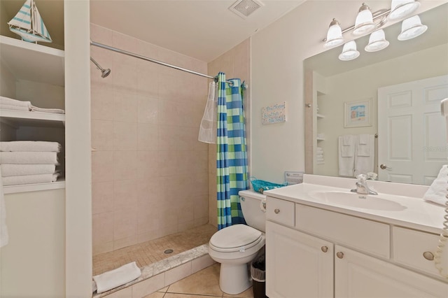 19417 Gulf Blvd Unit E217, Indian Rocks Beach, FL 33785 - full bathroom with tile patterned floors, toilet, a tile shower, visible vents, and vanity