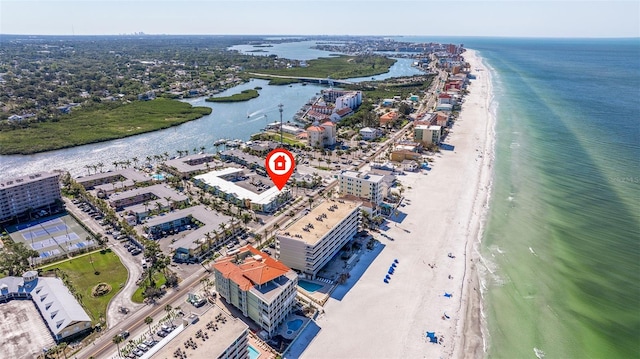 19417 Gulf Blvd Unit E217, Indian Rocks Beach, FL 33785 - bird's eye view featuring a beach view and a water view