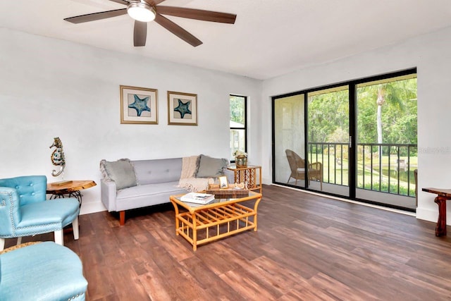 1400 Pine Glen Ln Unit B2, Tarpon Springs, FL 34688 - living room featuring baseboards, a ceiling fan, and wood finished floors