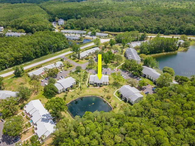 1400 Pine Glen Ln Unit B2, Tarpon Springs, FL 34688 - birds eye view of property featuring a forest view, a water view, and a residential view