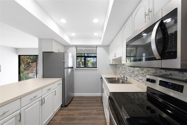 782 Village Lake Ter N Unit 102, Saint Petersburg, FL 33716 - kitchen with stainless steel appliances, dark wood finished floors, baseboards, a sink, and recessed lighting
