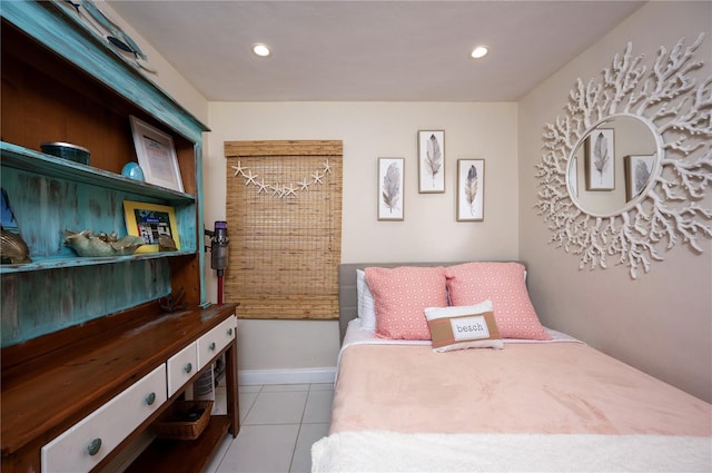 bedroom featuring recessed lighting and tile patterned floors