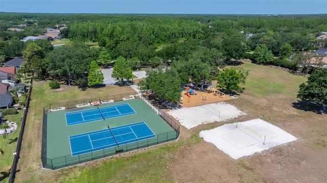 aerial view featuring a forest view