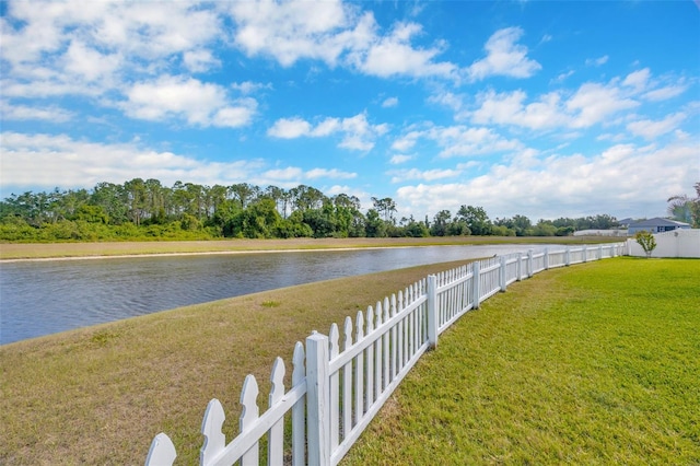 water view featuring fence