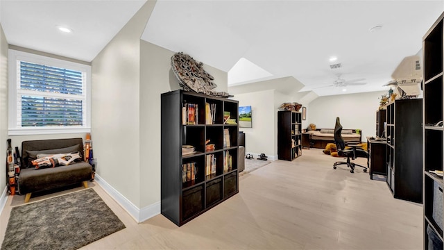10101 Bryant Rd, Lithia, FL 33547 - office area featuring ceiling fan, light wood finished floors, and recessed lighting