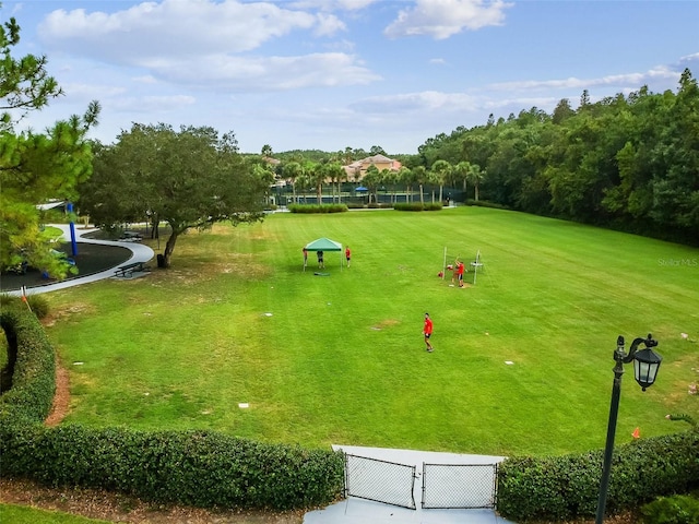 surrounding community with a gate and a lawn