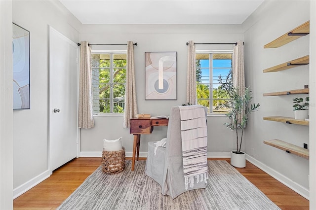 sitting room featuring baseboards and wood finished floors