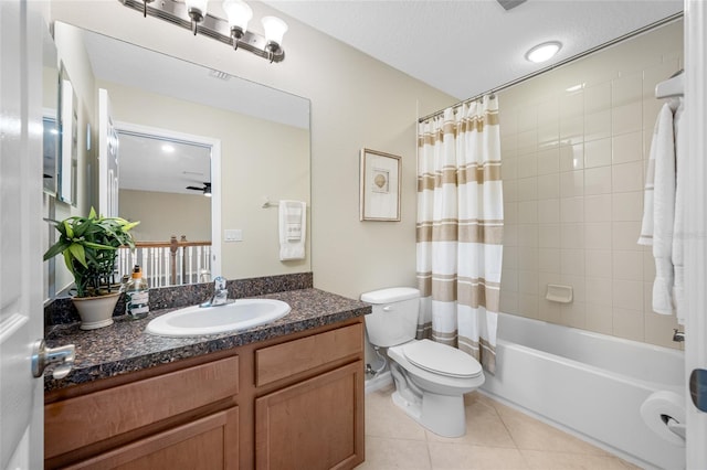 2527 Silverback Ct, Palm Harbor, FL 34684 - bathroom with tile patterned flooring, shower / bath combination with curtain, toilet, and vanity