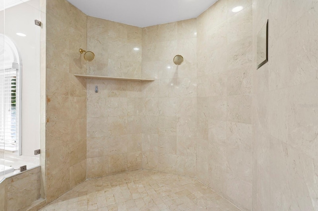 full bath featuring walk in shower and a garden tub