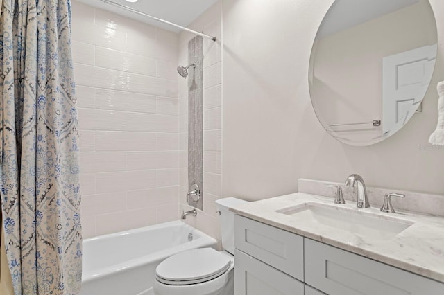 bathroom featuring vanity, toilet, and shower / bath combination with curtain