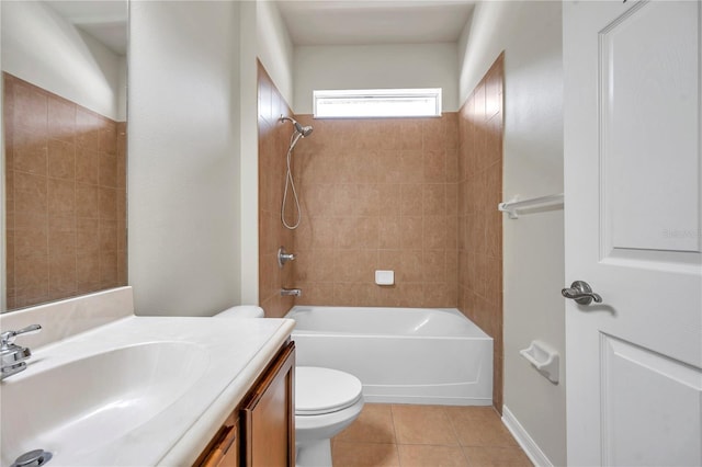 bathroom with vanity, tile patterned flooring, toilet, and tub / shower combination