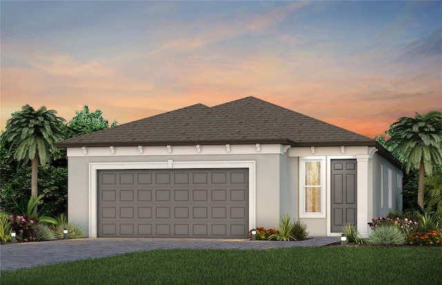 5832 SW 87th Ave, Ocala, FL 34481 - view of front of house with stucco siding, driveway, a shingled roof, and a garage