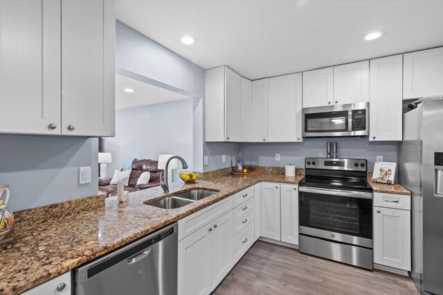 3600 Magnolia Ridge Cir Unit 1221-G, Palm Harbor, FL 34684 - kitchen featuring white cabinetry, stainless steel appliances, stone countertops, and a sink