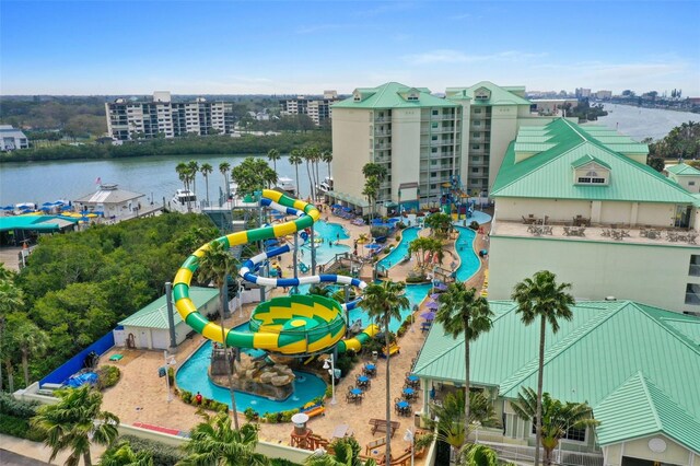 399 2nd St Unit 313, Indian Rocks Beach, FL 33785 - birds eye view of property with a city view and a water view