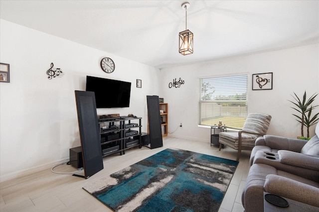living room featuring baseboards