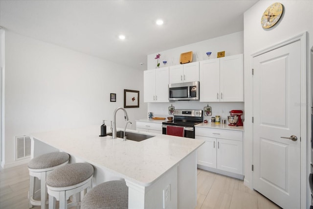 kitchen featuring a sink, white cabinets, appliances with stainless steel finishes, and visible vents