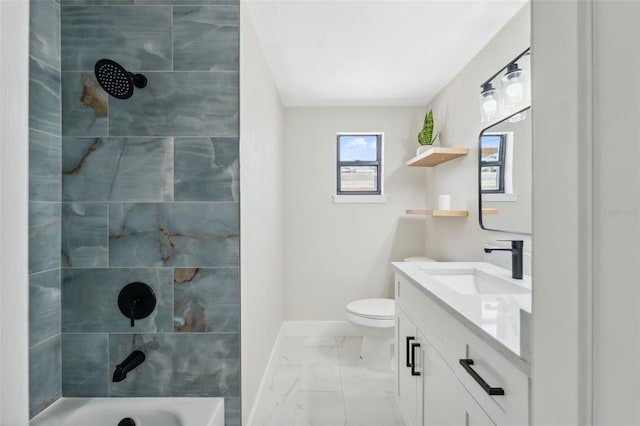 13810 Malcolm Ave, Hudson, FL 34667 - bathroom featuring marble finish flooring, baseboards, vanity, toilet, and shower / bathtub combination