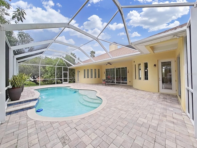 1312 Fishing Lake Dr, Odessa, FL 33556 - pool with a lanai, a patio, and ceiling fan
