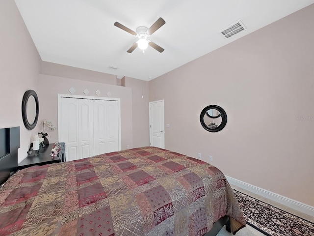 1312 Fishing Lake Dr, Odessa, FL 33556 - bedroom with visible vents, a closet, and ceiling fan