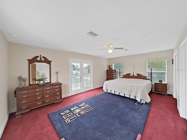 1312 Fishing Lake Dr, Odessa, FL 33556 - carpeted bedroom featuring ceiling fan, baseboards, access to outside, and visible vents
