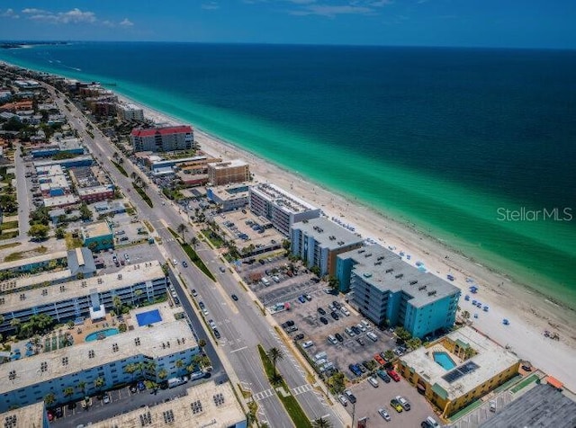 bird's eye view with a view of the beach and a water view