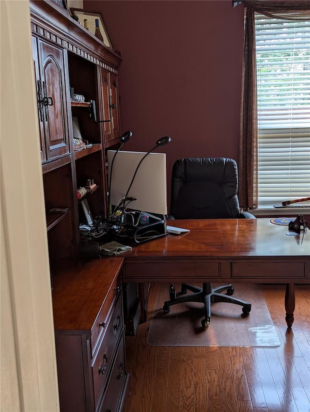 office area featuring dark wood-type flooring