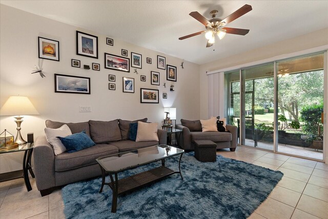 6225 Scarlet Darter Way, Tampa, FL 33625 - living room featuring light tile patterned flooring and a ceiling fan