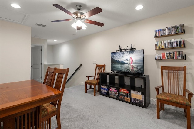 6225 Scarlet Darter Way, Tampa, FL 33625 - carpeted dining room featuring a ceiling fan, recessed lighting, and baseboards