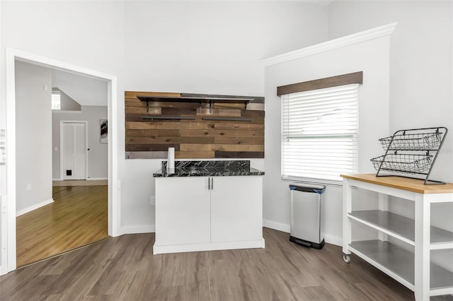 kitchen with wood finished floors, a wealth of natural light, and baseboards