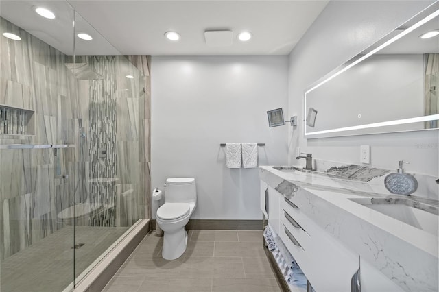 175 1st St S Unit 2603, Saint Petersburg, FL 33701 - full bathroom featuring recessed lighting, tile patterned floors, a shower stall, toilet, and a sink