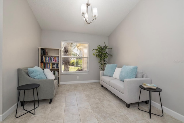 1916 Sandstone Pl, Clearwater, FL 33760 - living area featuring light tile patterned flooring, baseboards, and a notable chandelier