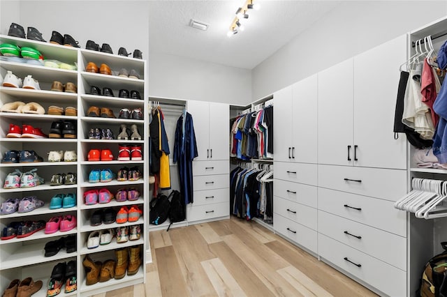 walk in closet with light wood-type flooring