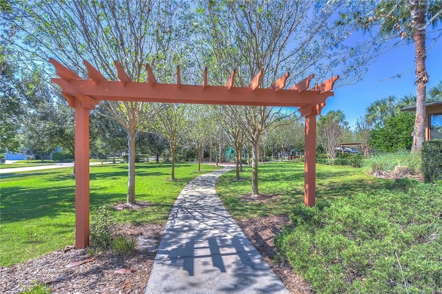 view of community featuring a lawn