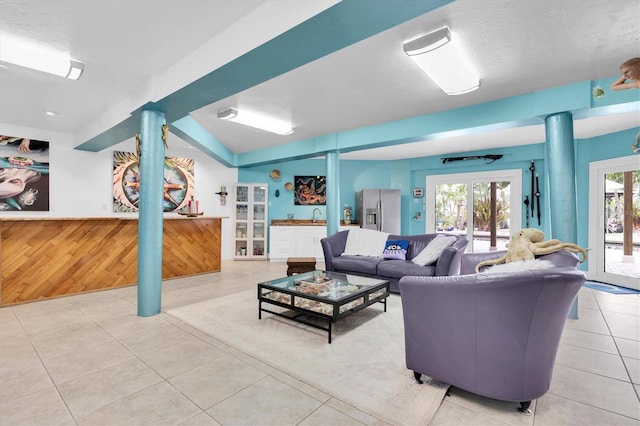 living room featuring light tile patterned floors