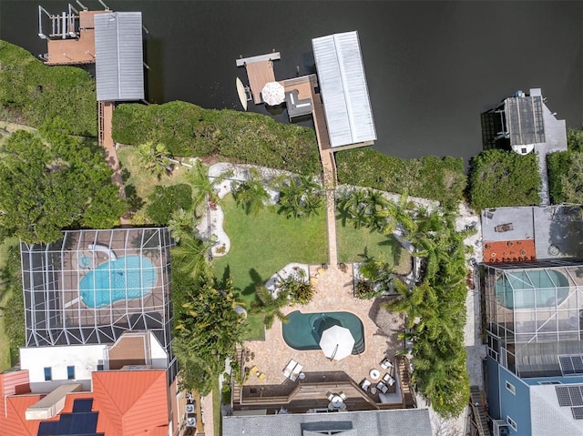 aerial view of a pool area