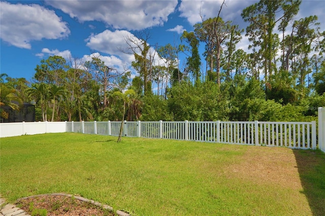 view of yard with a fenced backyard