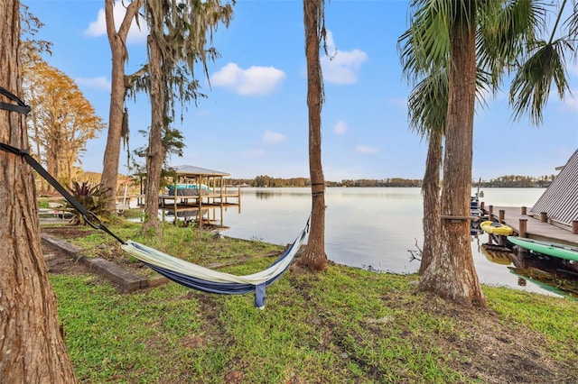 dock area featuring a water view