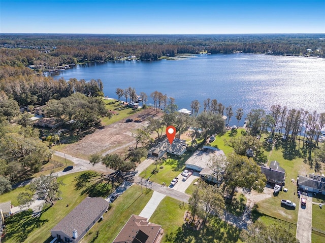 aerial view with a view of trees and a water view