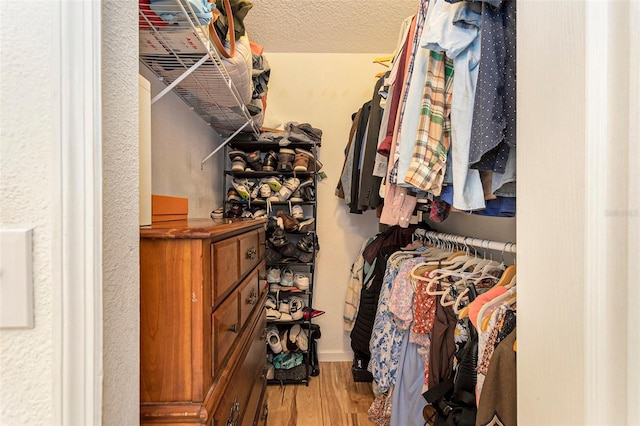walk in closet featuring wood finished floors