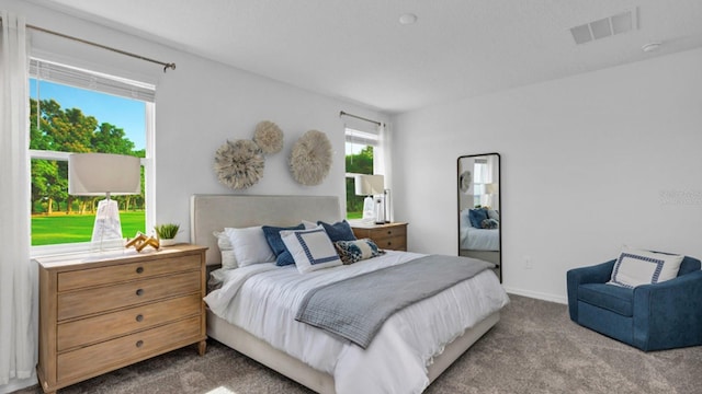 bedroom featuring visible vents and carpet flooring