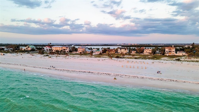 aerial view featuring a beach view and a water view