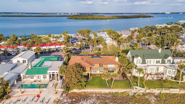bird's eye view with a water view and a residential view