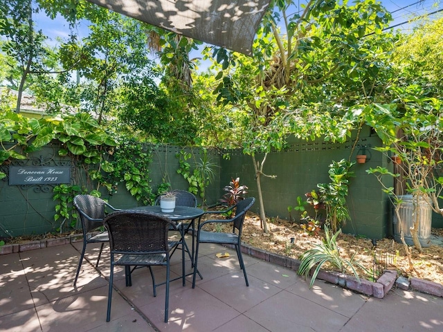 view of patio featuring outdoor dining area and a fenced backyard