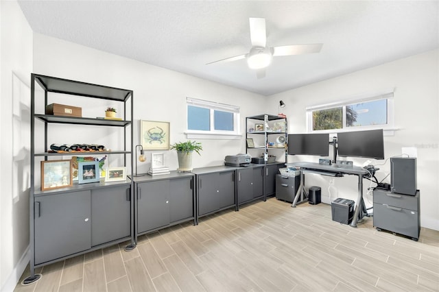 1015 Spindle Palm Way, Apollo Beach, FL 33572 - office area featuring a healthy amount of sunlight, ceiling fan, and light wood-type flooring