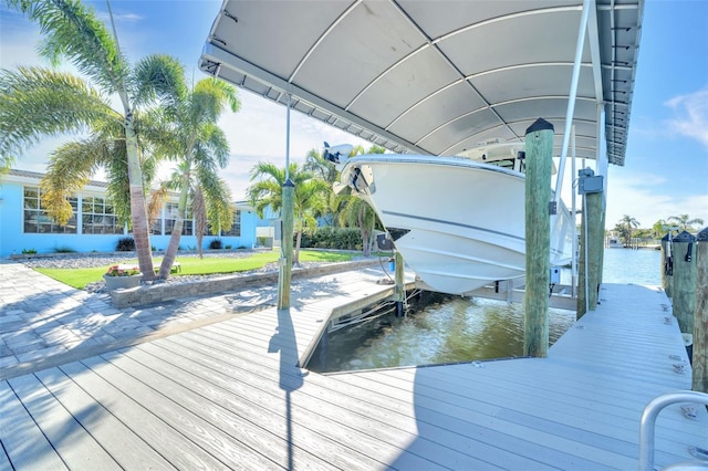 1015 Spindle Palm Way, Apollo Beach, FL 33572 - view of dock with a water view and boat lift